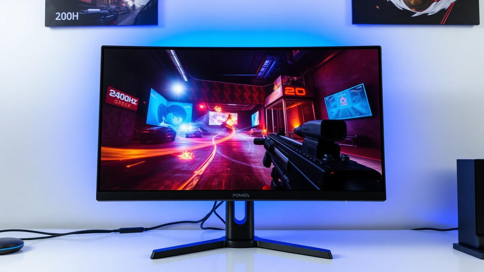 240Hz esports gaming monitor on a dark professional desk setup