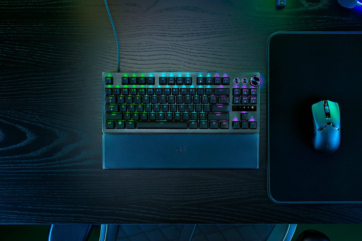 Razer Huntsman V3 Pro TKL gaming keyboard with green underglow